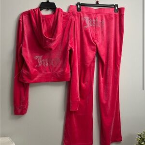 Juicy Couture Pink Velour Hoodie and Pants Set